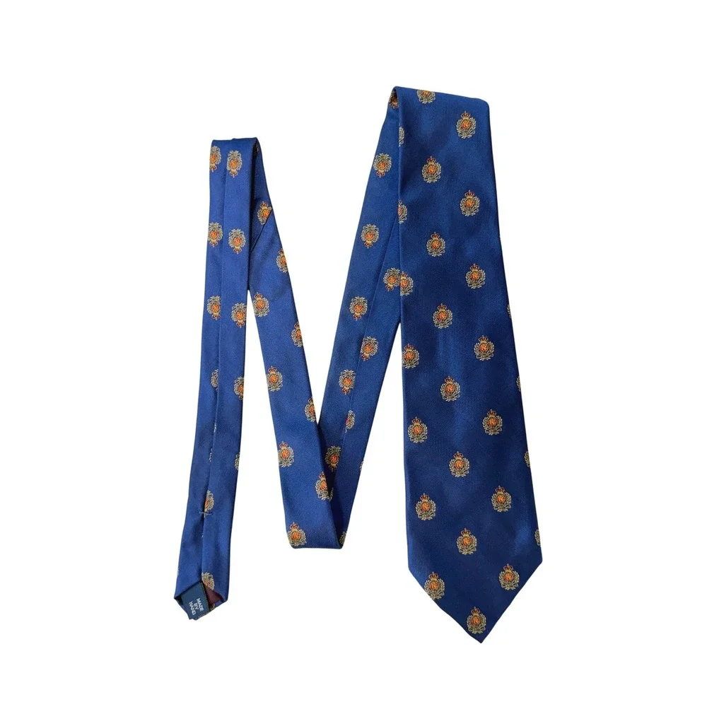 Polo Ralph Lauren Neiman Marcus VTG Silk Crest Tie Blue Heraldic Made in USA